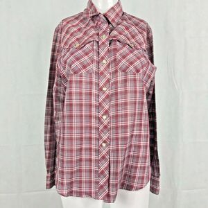 Cheryl‎ Tiegs Shirt Womens Sz 12 L Vintage Red Plaid Snap Button Up Western